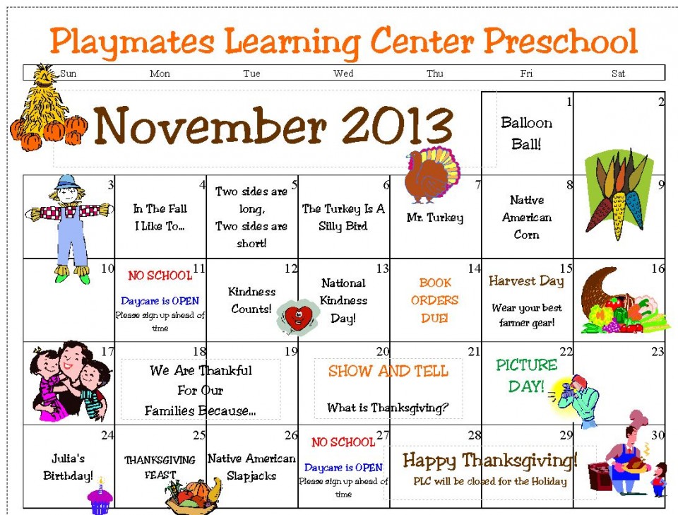 PS NOV Calendar Playmates Learning Center
